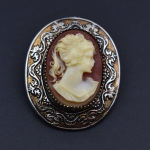 Victorian lady cameo collar pin, cute little jacket pin